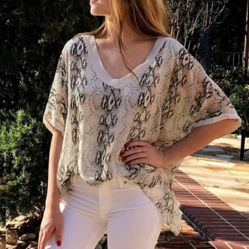 Sofia Italy Silk Blend Python Print Oversized Flowy Blouse Top OSFM